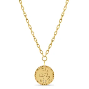 14k Large Today is your lucky day Mantra with Lucky Symbols Necklace