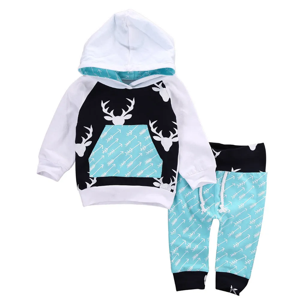 2 Piece Deer Boy's Hoodie and Pants Set