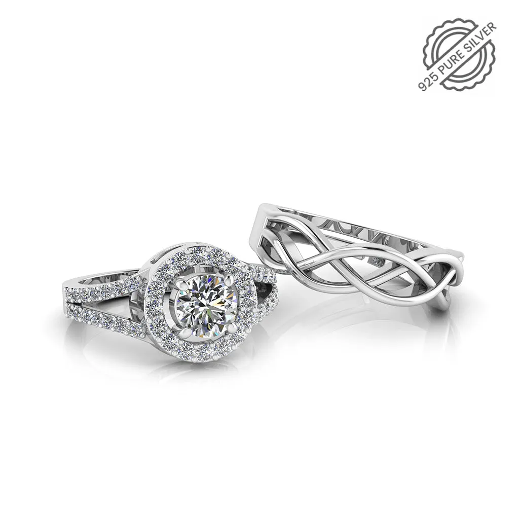 925 Pure Starling Silver Bride Boom Facet and Celtic Knot Special Couple's Ring