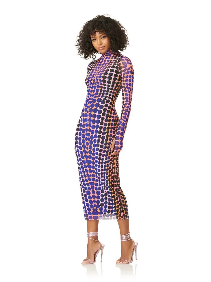 AFRM - Shailene Mesh Dress - Purple Multi Dot Midi Dress