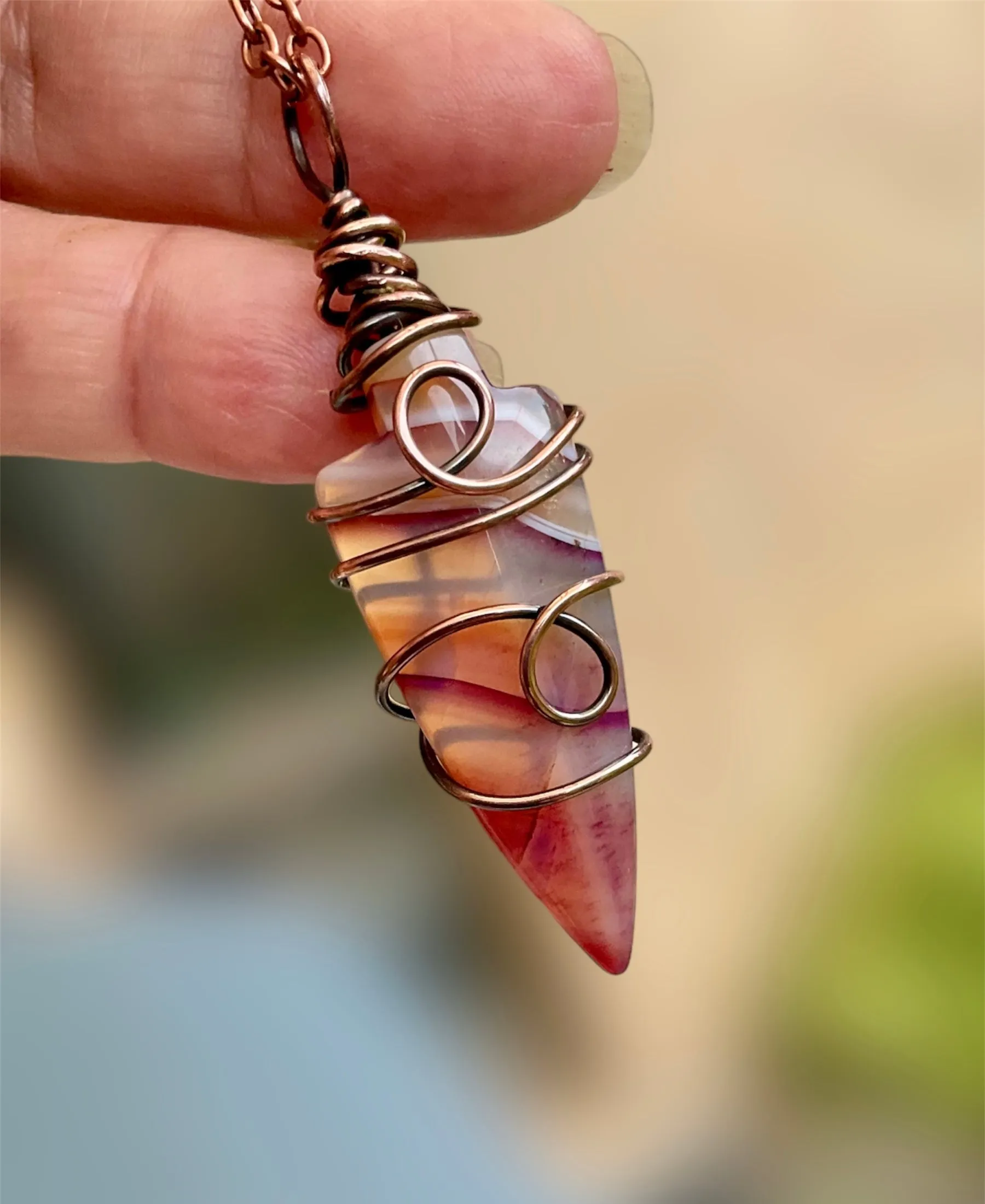 Agate Arrow Point Wire Wrapped Pendant