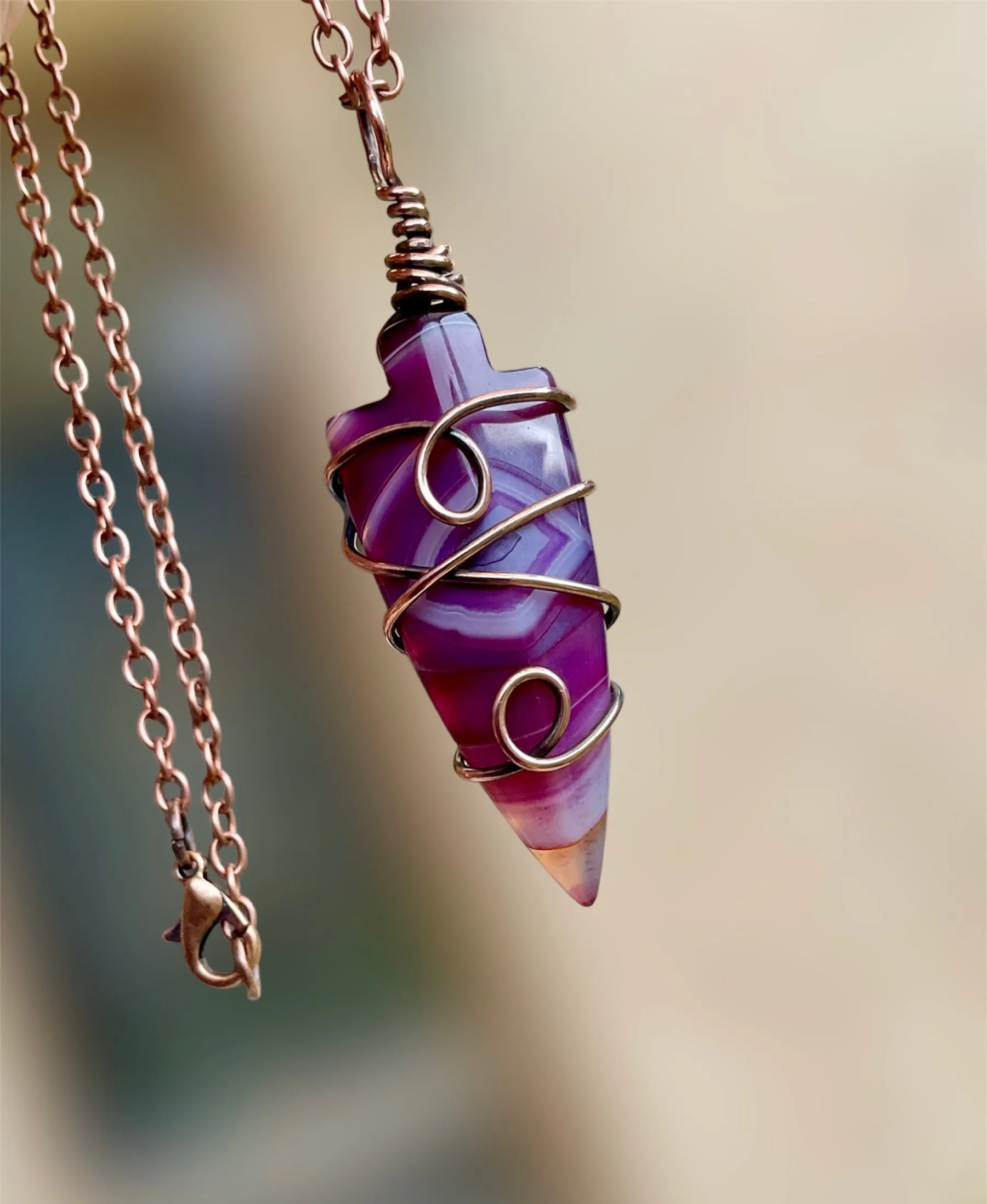 Agate Arrow Point Wire Wrapped Pendant