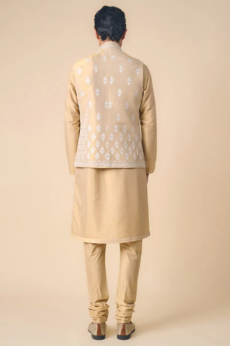 All Over Embroidered Kurta Bundi Set In Tissue