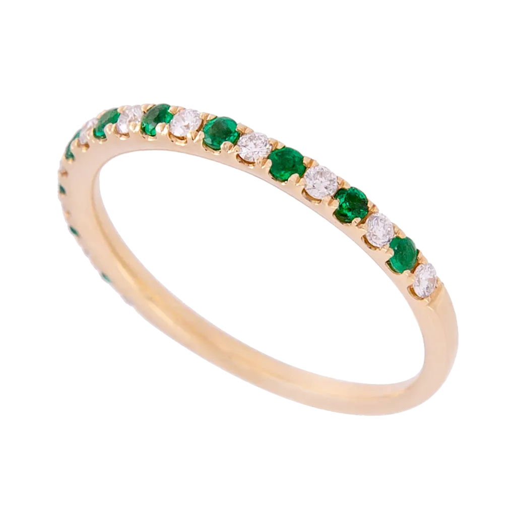 Alternating Emerald and Diamond Dainty Band