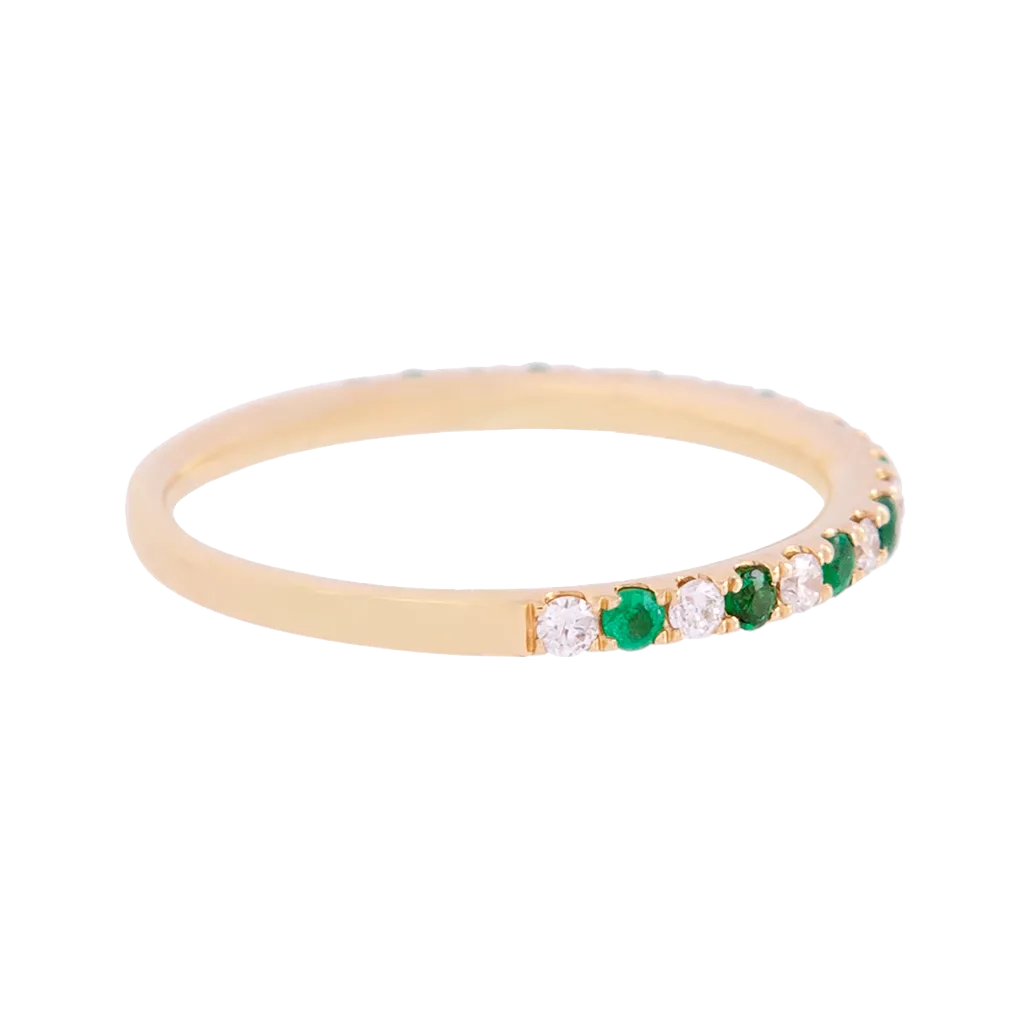 Alternating Emerald and Diamond Dainty Band