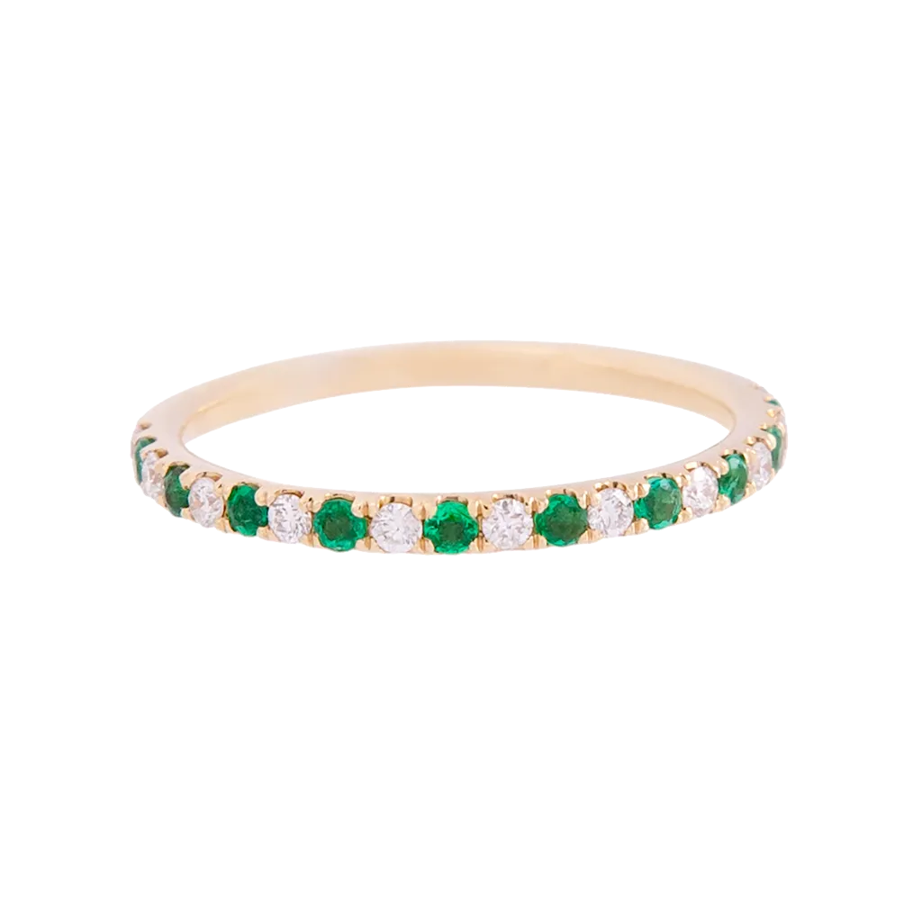 Alternating Emerald and Diamond Dainty Band