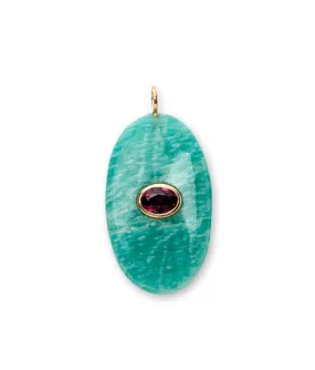 Amazonite & Rhodolite Garnet 14k Gold Necklace Charm