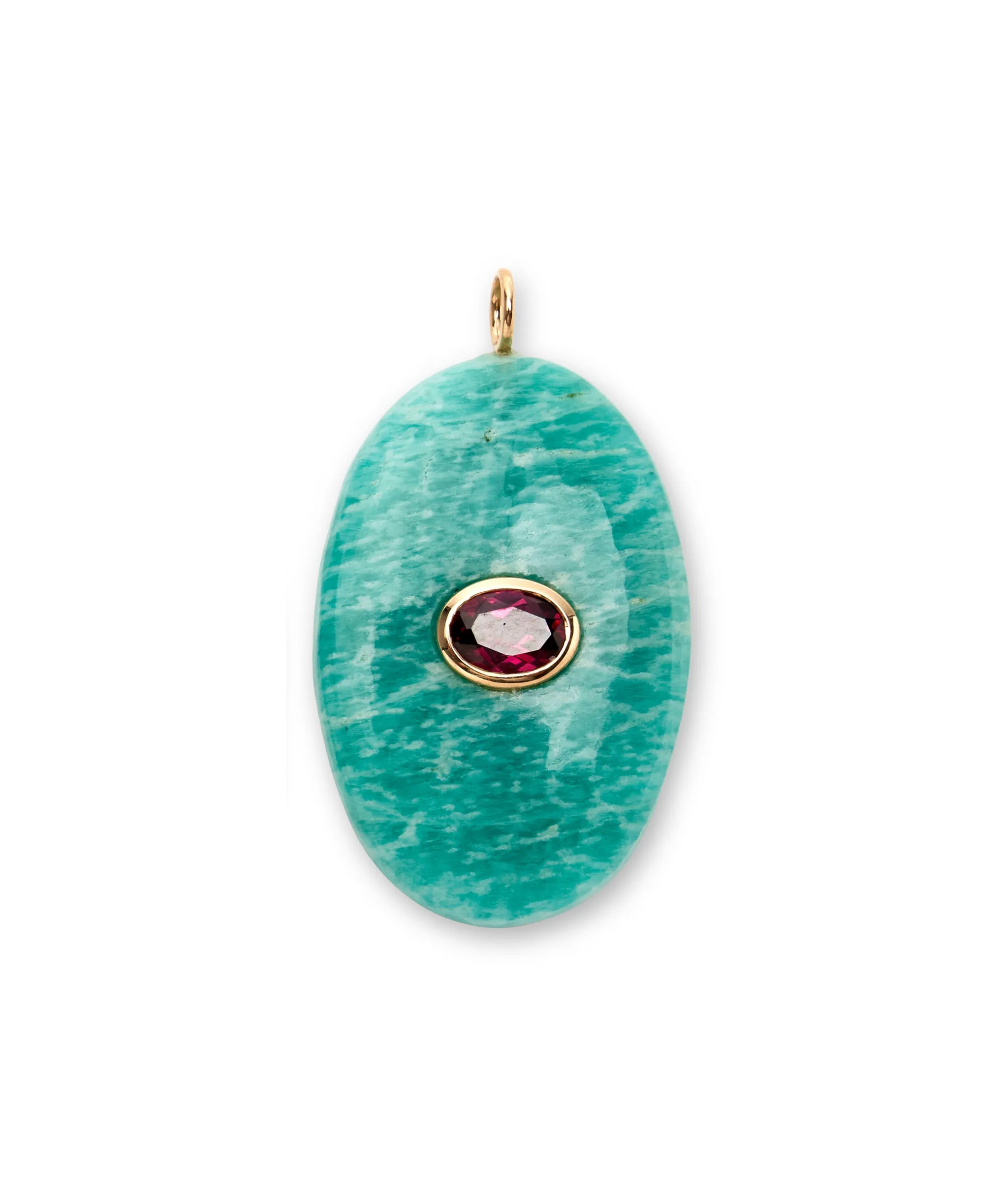 Amazonite & Rhodolite Garnet 14k Gold Necklace Charm