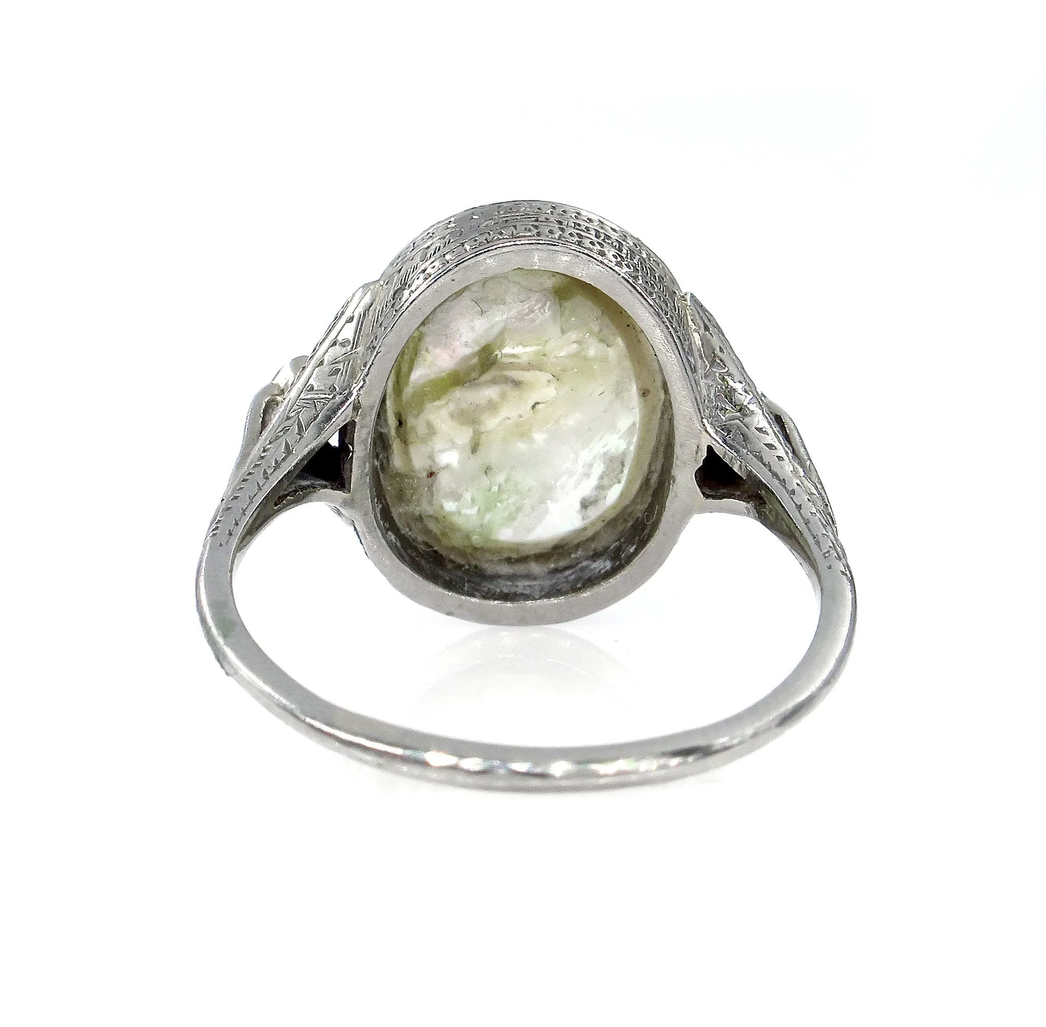 Antique Vintage Art Deco Mother of Pearl & Diamond Platinum Ring