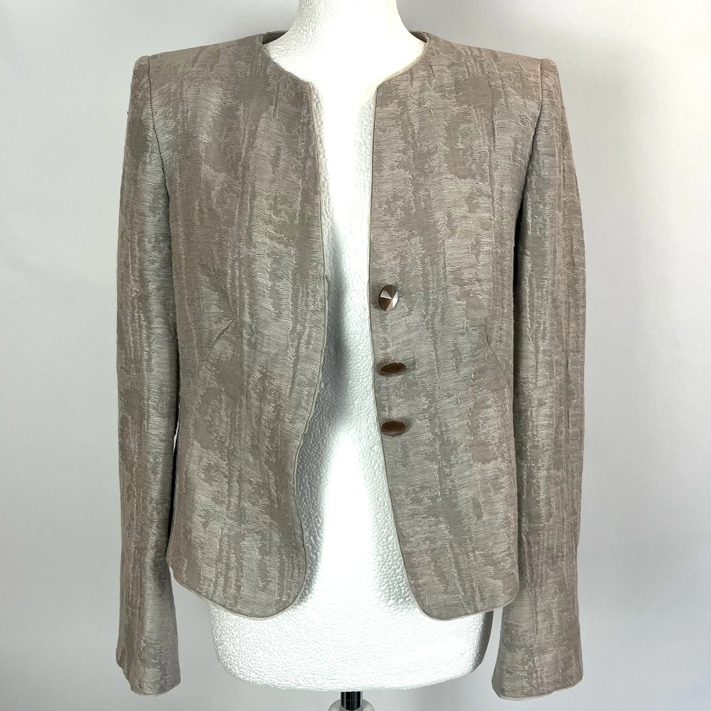 Armani Collezioni Pearl Grey Textured Linen Mix Jacket M