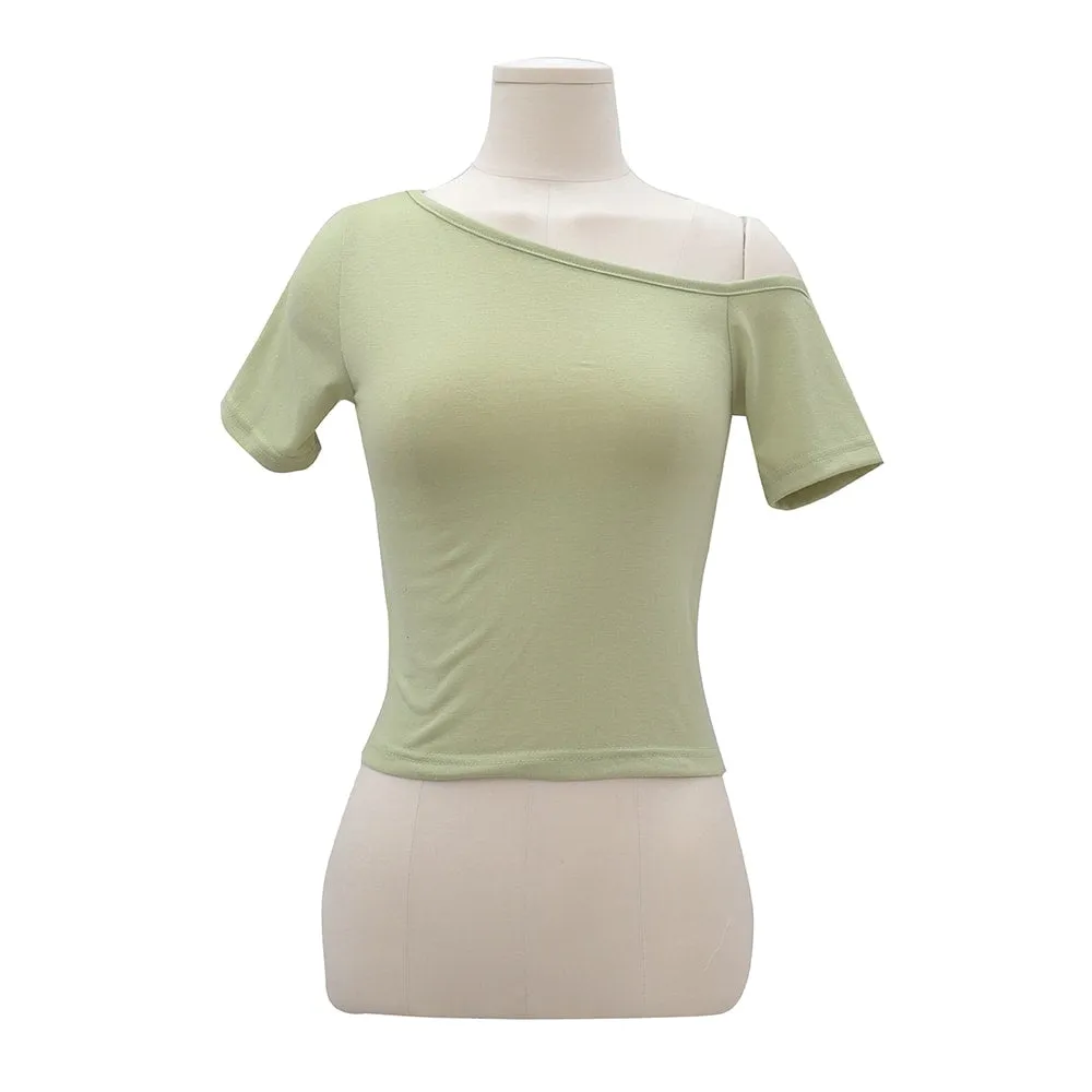 Asymmetrical Shoulderless Daily T-shirt OA13