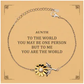 Auntie Gift. Birthday Meaningful Gifts for Auntie, To me You are the World. Standout Appreciation Gifts, Sunflower Bracelet with Message Card for Auntie