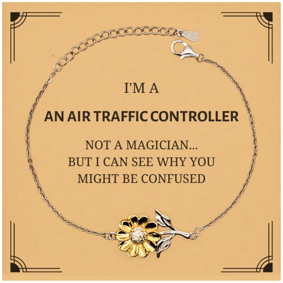 Badass Air Traffic Controller Gifts, I'm Air Traffic Controller not a magician, Sarcastic Sunflower Bracelet for Air Traffic Controller Birthday Christmas for  Men, Women, Friends, Coworkers