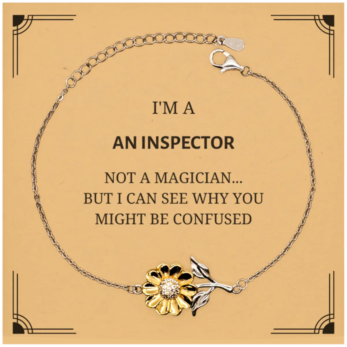 Badass Inspector Gifts, I'm Inspector not a magician, Sarcastic Sunflower Bracelet for Inspector Birthday Christmas for  Men, Women, Friends, Coworkers