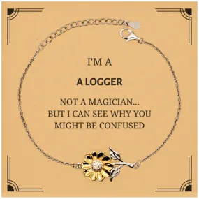 Badass Logger Gifts, I'm Logger not a magician, Sarcastic Sunflower Bracelet for Logger Birthday Christmas for  Men, Women, Friends, Coworkers