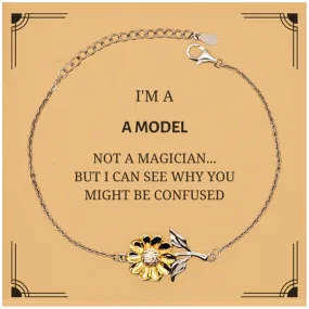 Badass Model Gifts, I'm Model not a magician, Sarcastic Sunflower Bracelet for Model Birthday Christmas for  Men, Women, Friends, Coworkers