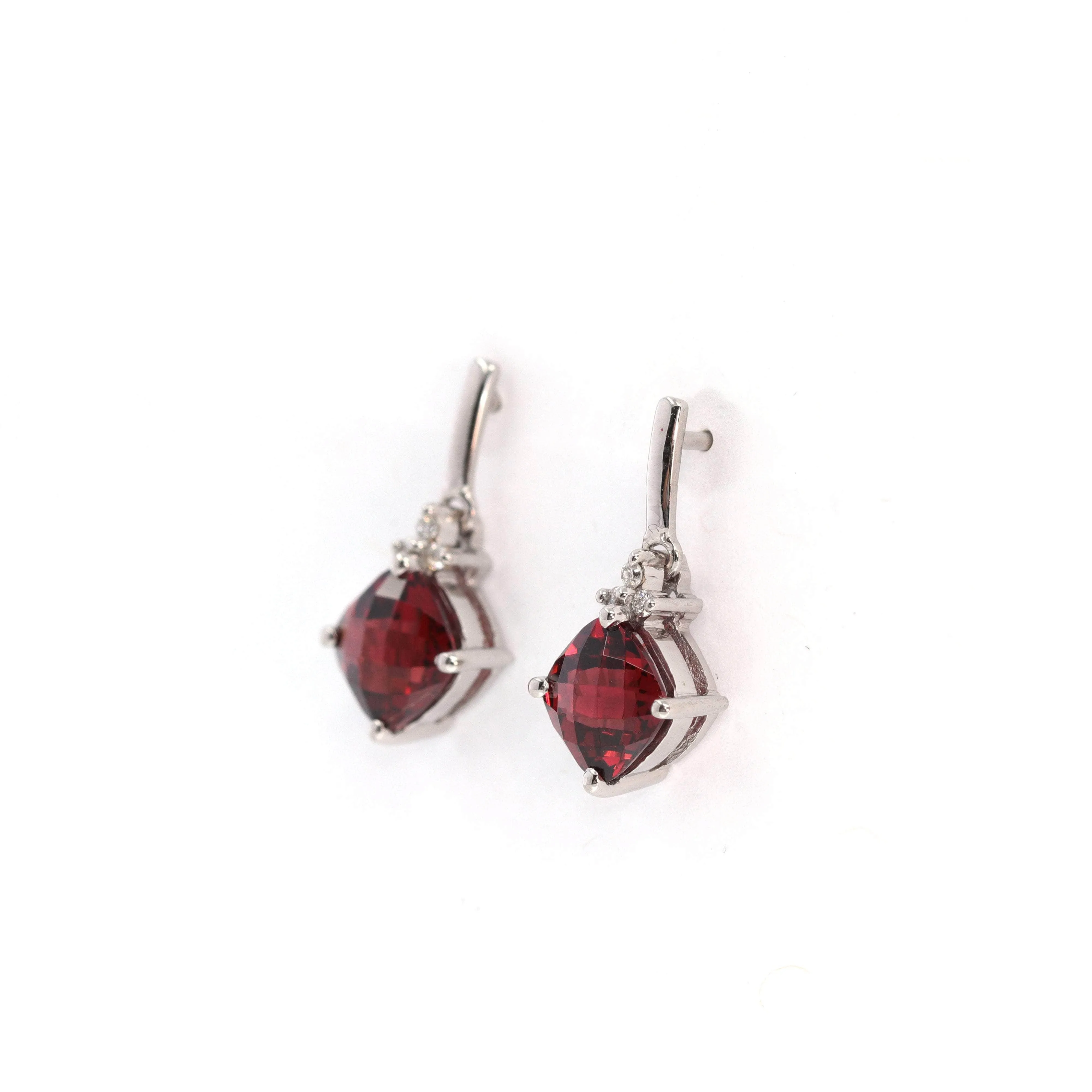 Baikalla 14k Classic White Gold Natural Garnet Cushion Cut Dangle 2 1/2 cttw Earrings w/Diamond Halo