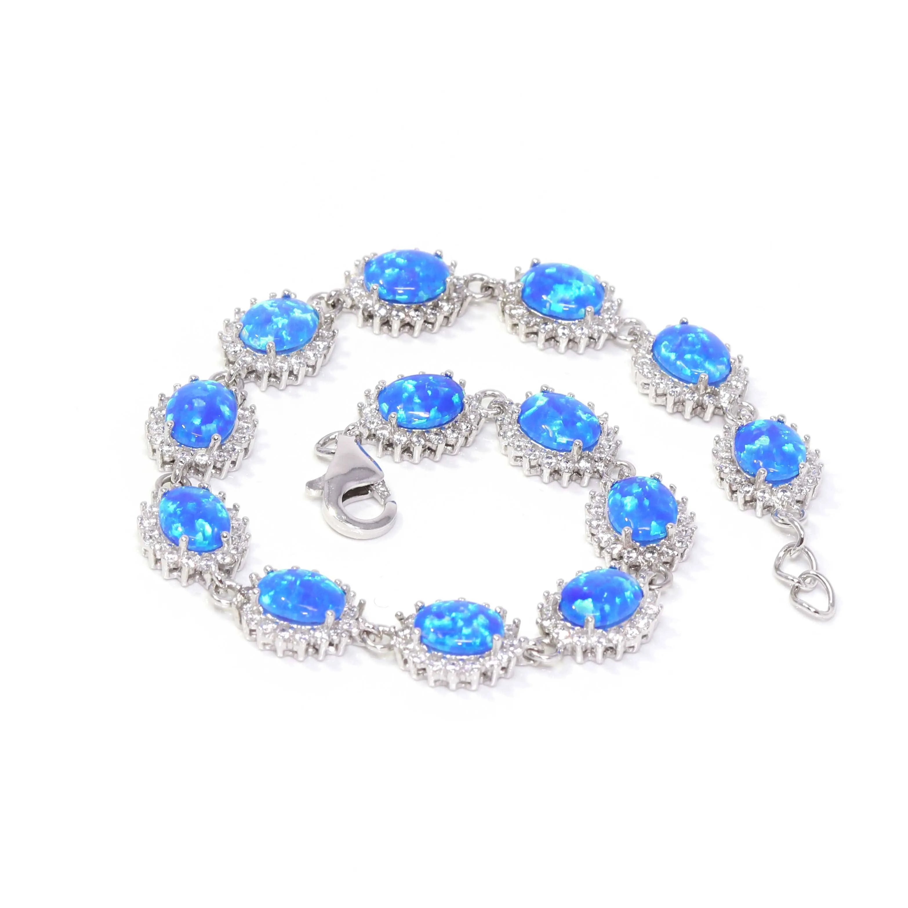 Baikalla? Sterling Silver Lab-Created Classic Oval Opal Cute Bracelet With CZ