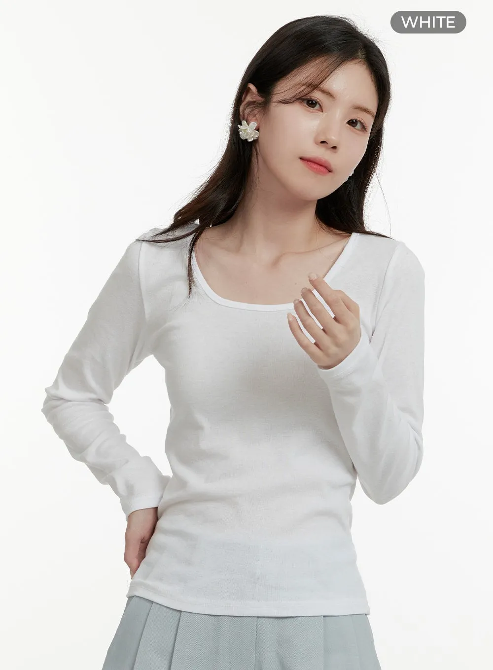 Basic Cotton U Neck Long Sleeve Tee OA405