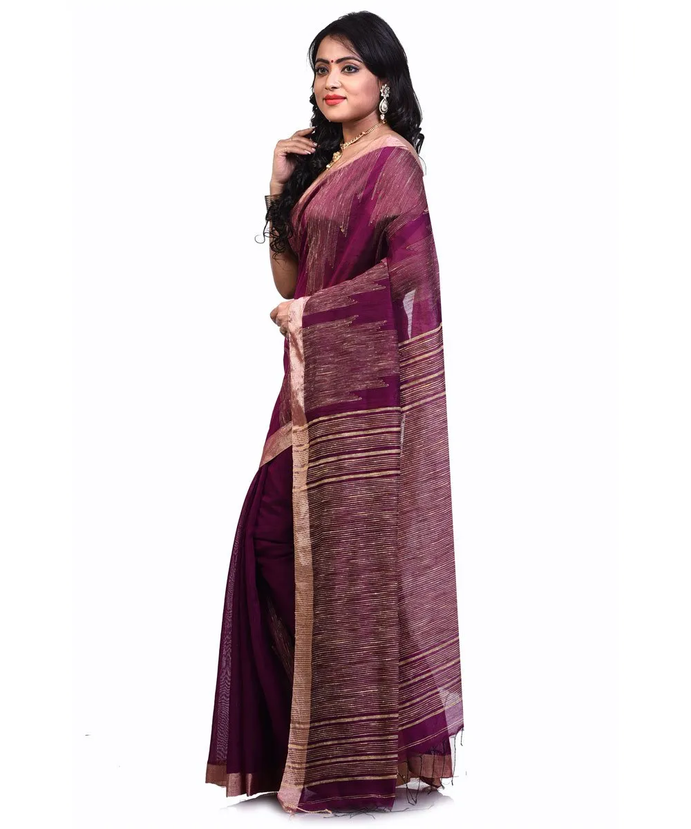 Bengal Handloom Wine Purple Sico Saree