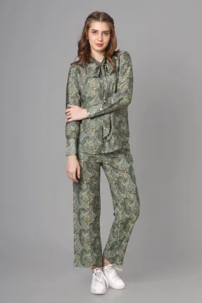 Bestselling Paisley Tie-Up Neck Co-Ord Set For Women