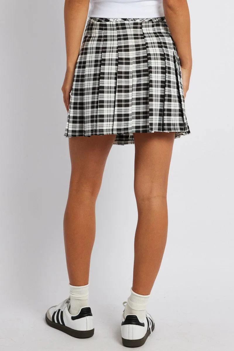 Black Check Tennis Skirt Pleated Mini