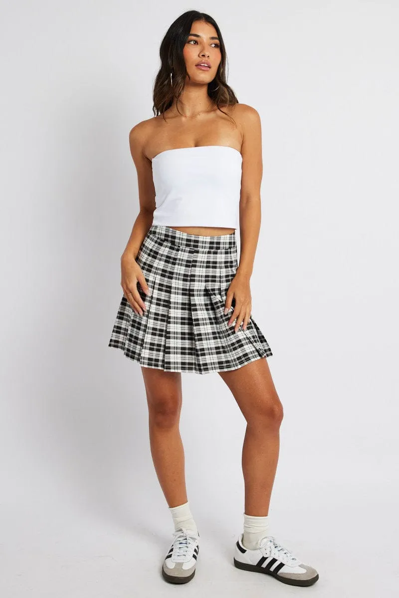 Black Check Tennis Skirt Pleated Mini