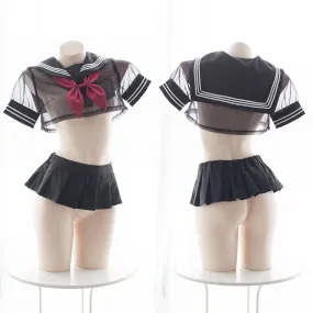 Black Transparent Sheer Short School Uniform SD00499