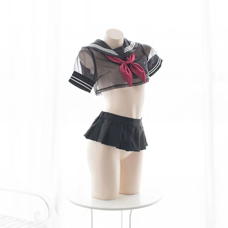 Black Transparent Sheer Short School Uniform SD00499