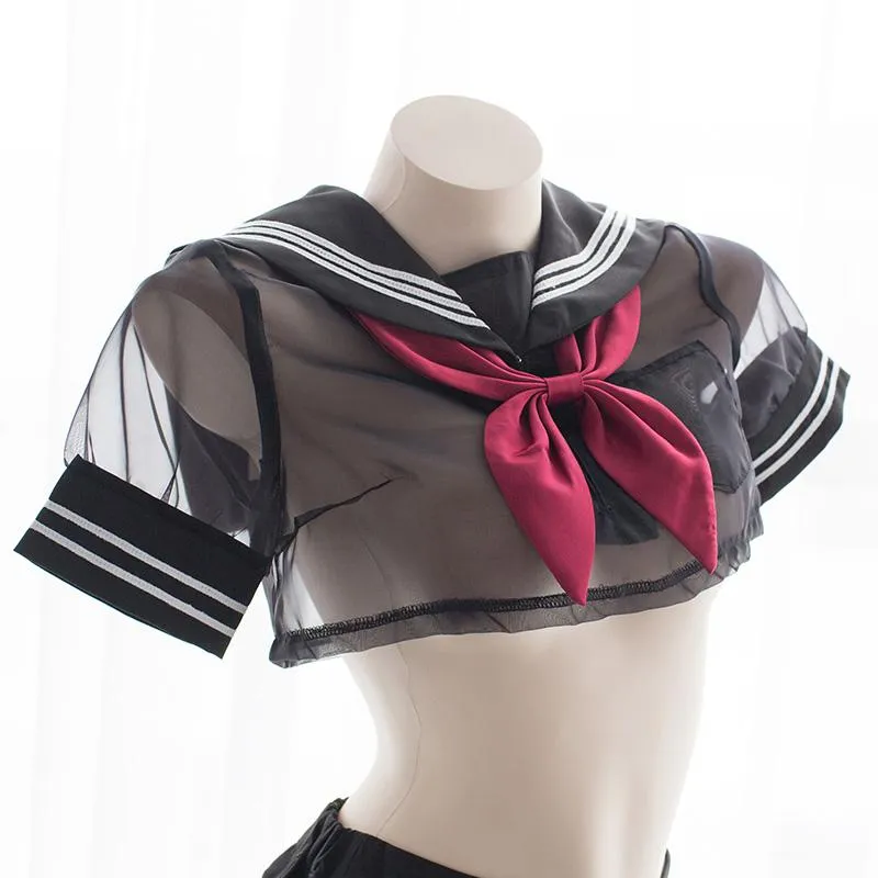 Black Transparent Sheer Short School Uniform SD00499