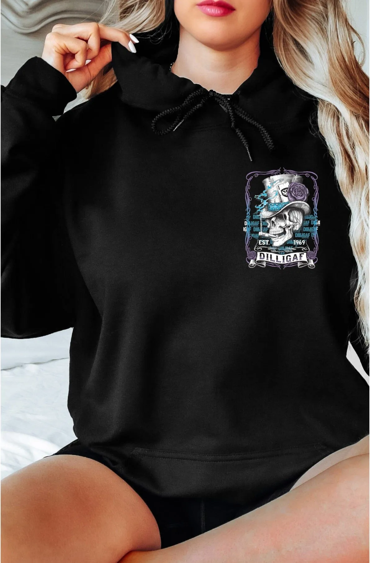 Blue and Purple Scroll Skull Pullover Hoody