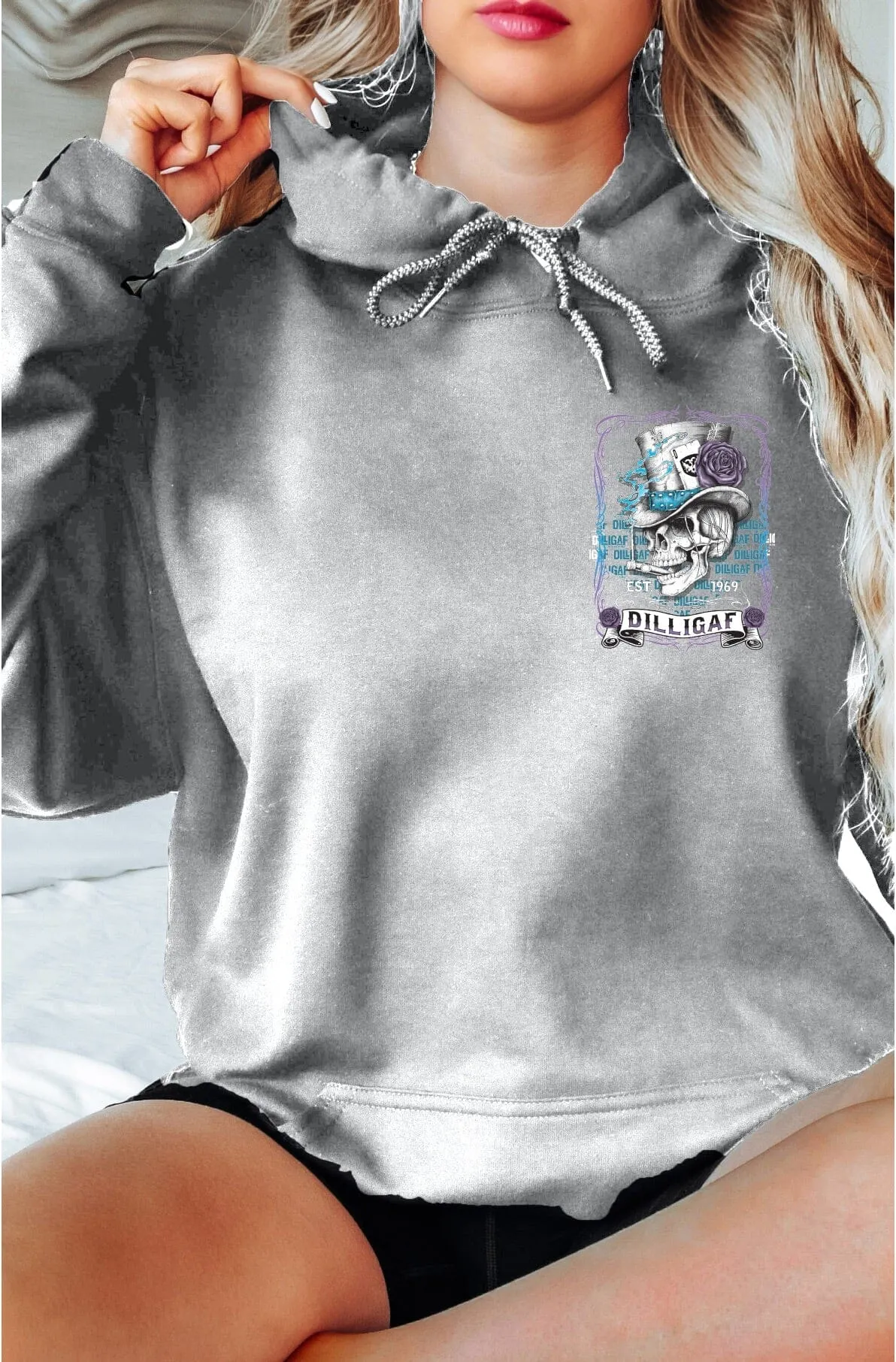 Blue and Purple Scroll Skull Pullover Hoody