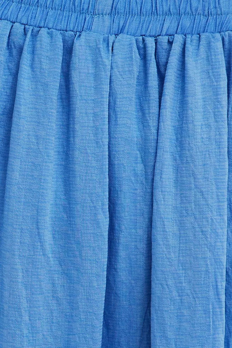 Blue Pleated Tiered Elastic Waist Maxi Skirt