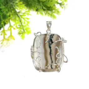 BOTSWANA AGATE Gemstone Pendant : 26.84gms Natural Untreated Agate Cabochon 925 Sterling Silver Bezel Set Pendant 2.25"