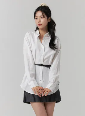 Button-Up Long Sleeve Solid Blouse OJ417