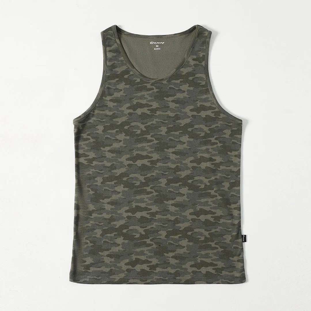 Camo Green Ribbed Mens Tanktop