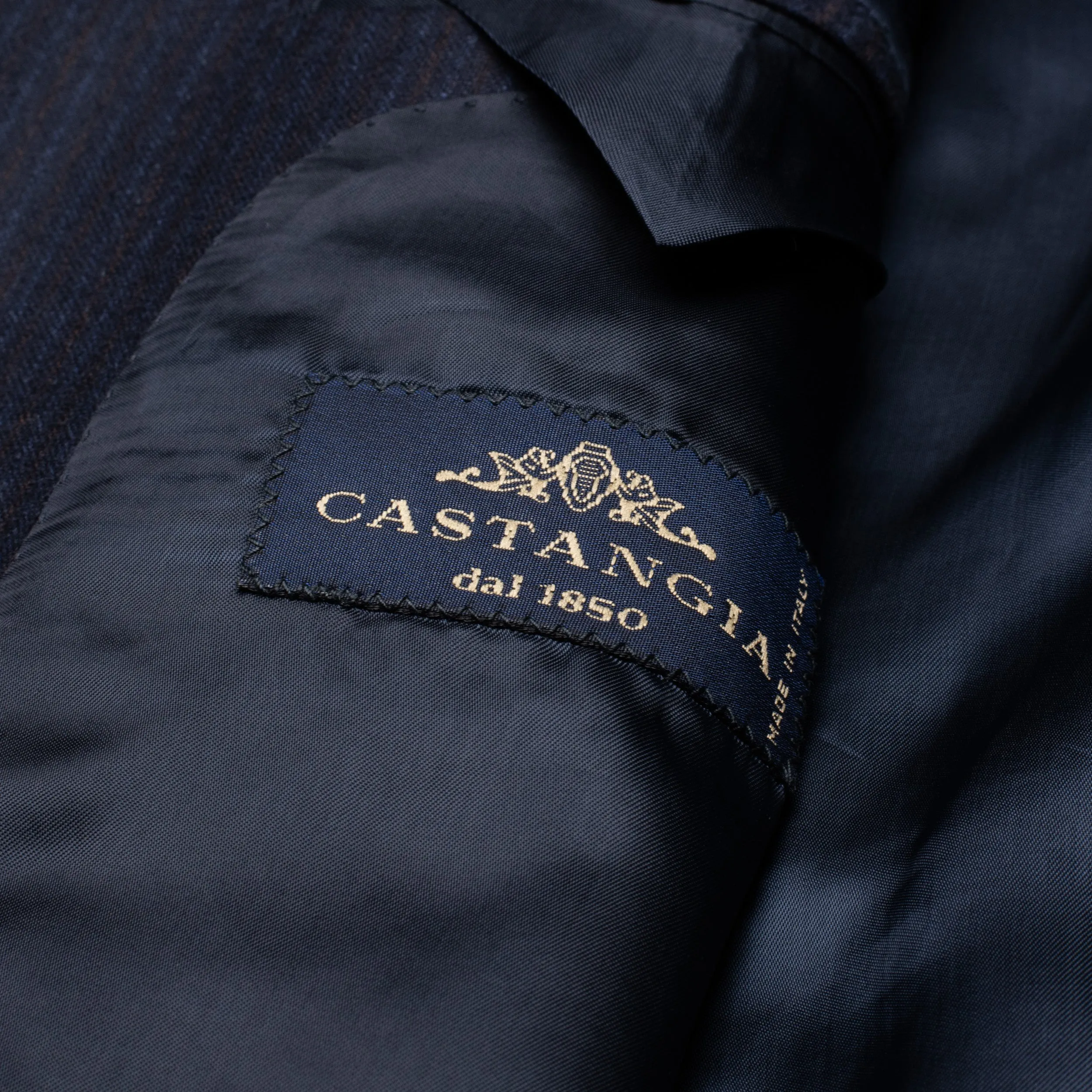 CASTANGIA 1850 Navy Blue Striped Wool Flannel Suit EU 50 NEW US 40