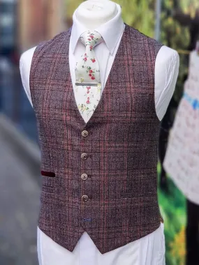 Cavani Brendan Wine Sim Fit check Waistcoat