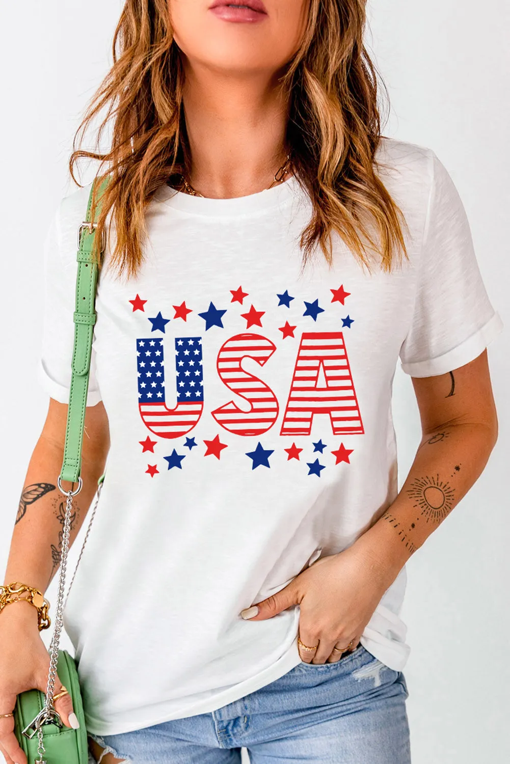 Celebrate America's Independence Day with our USA Star and Stripe Graphic Tee – perfect for Fourth of July festivities and showcasing your patriotic spirit.