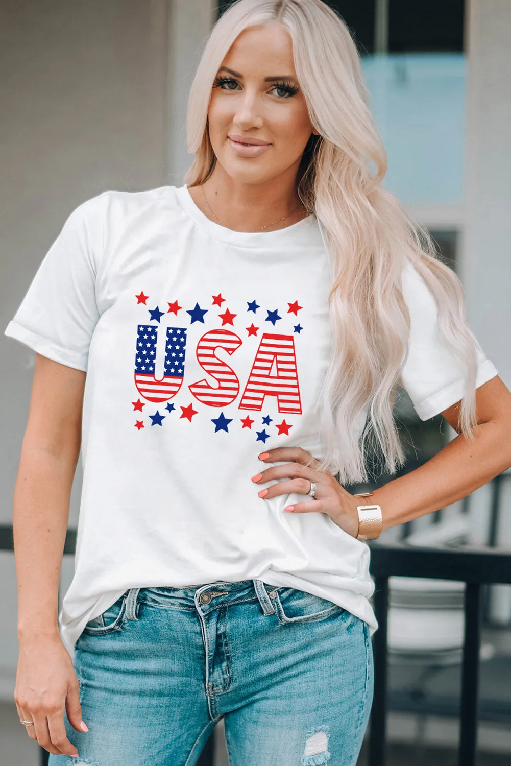 Celebrate America's Independence Day with our USA Star and Stripe Graphic Tee – perfect for Fourth of July festivities and showcasing your patriotic spirit.