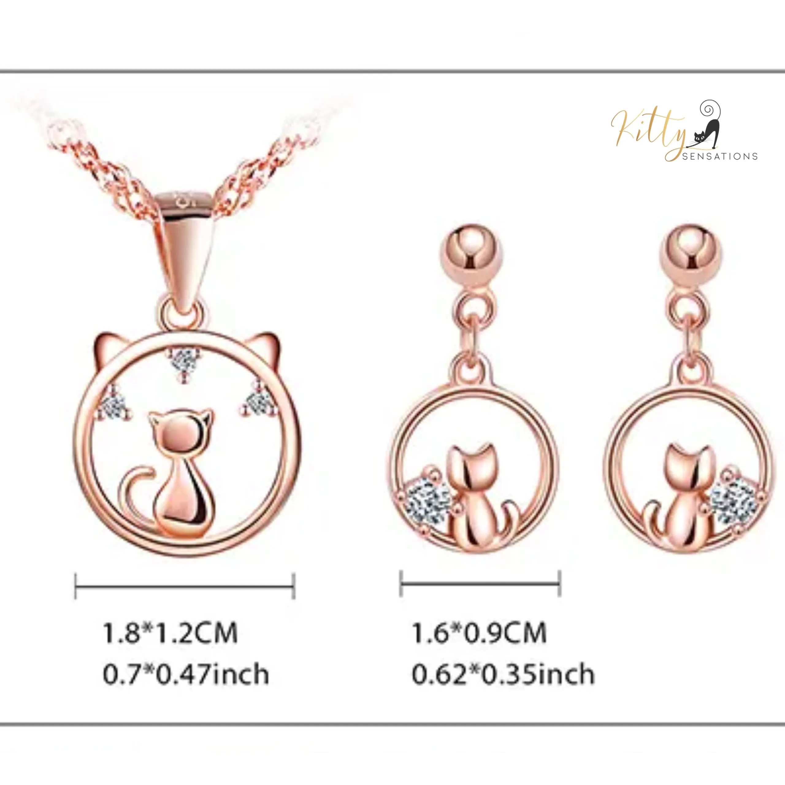 Center of Your World CZ Cat Jewelry Set in Solid 925 Sterling Silver (Rose Gold Plated)