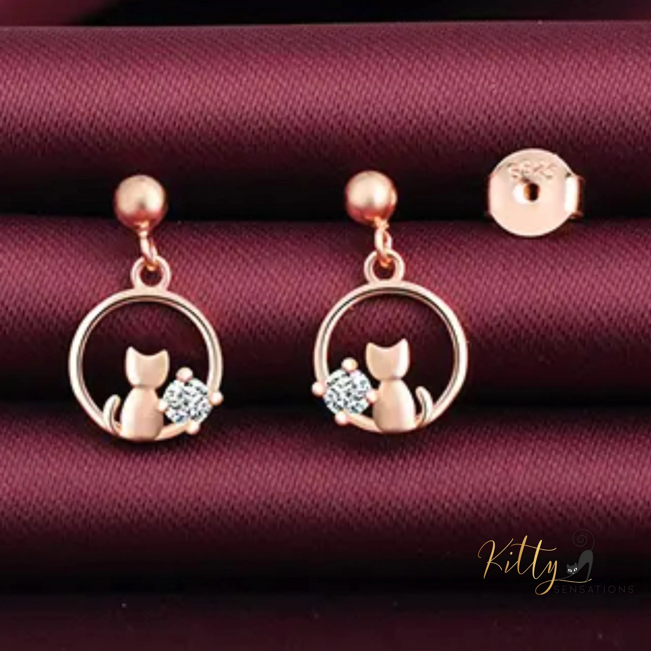 Center of Your World CZ Cat Jewelry Set in Solid 925 Sterling Silver (Rose Gold Plated)