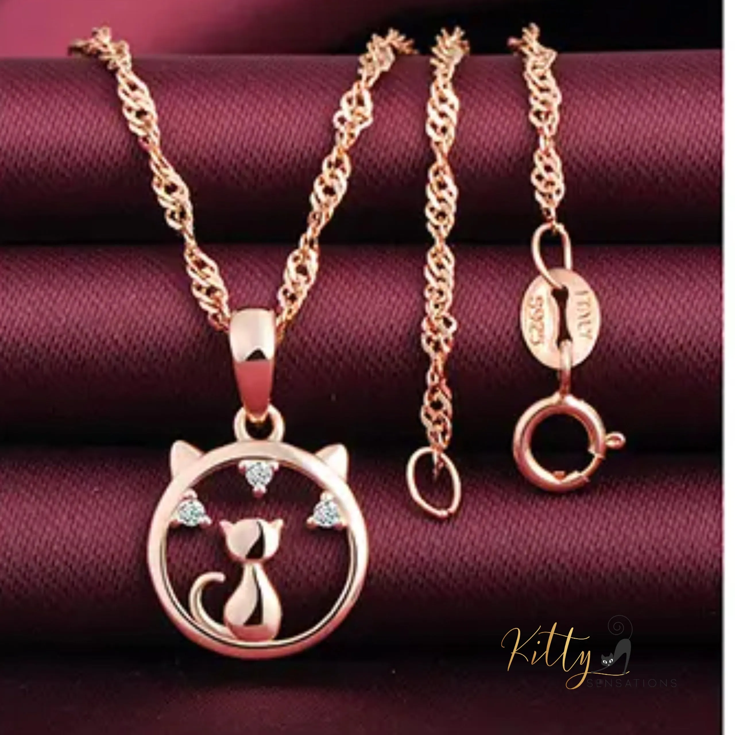 Center of Your World CZ Cat Jewelry Set in Solid 925 Sterling Silver (Rose Gold Plated)