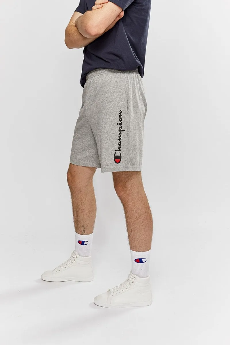 CHAMPION MEN'S SCRIPT GREY OXFORD HEATHER JERSEY SHORTS