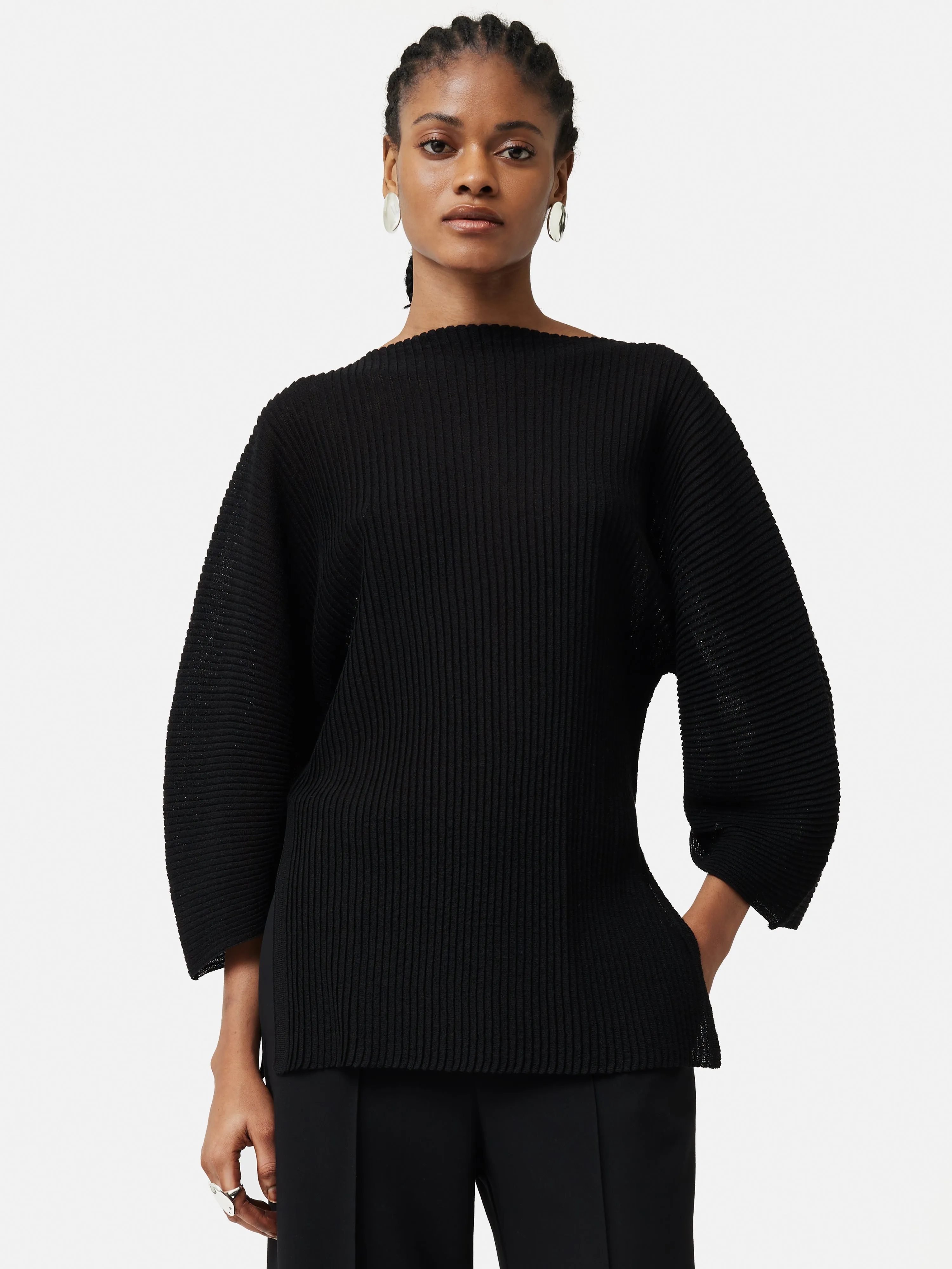 Circular Sleeve Knitted Top | Black