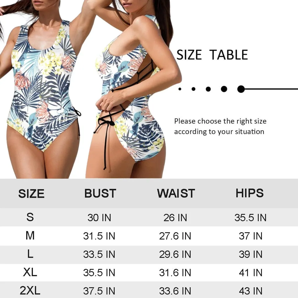 Custom Face Tulip Women's Lace Up Back Swimwear One Piece Swimsuit Personalized One Piece Bathing Suits