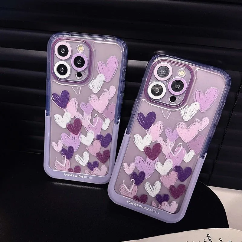 Cute Purple Heart Phone Cases with Invisible Holder for iPhone 13, 11, 12, 14 Pro Max, 14 Plus