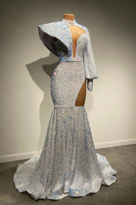 Elegant High Neck Long Sleeves Mermaid Prom Dress Featuring Sequins