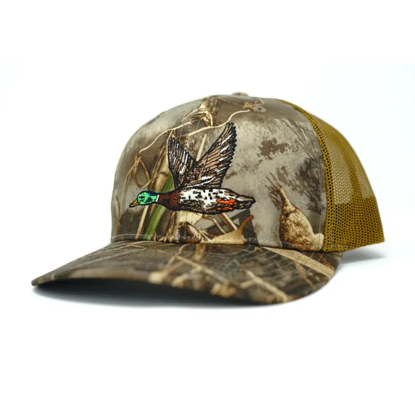 Embroidered Mallard Snapback Camo Hunting Hat - Old School Marsh