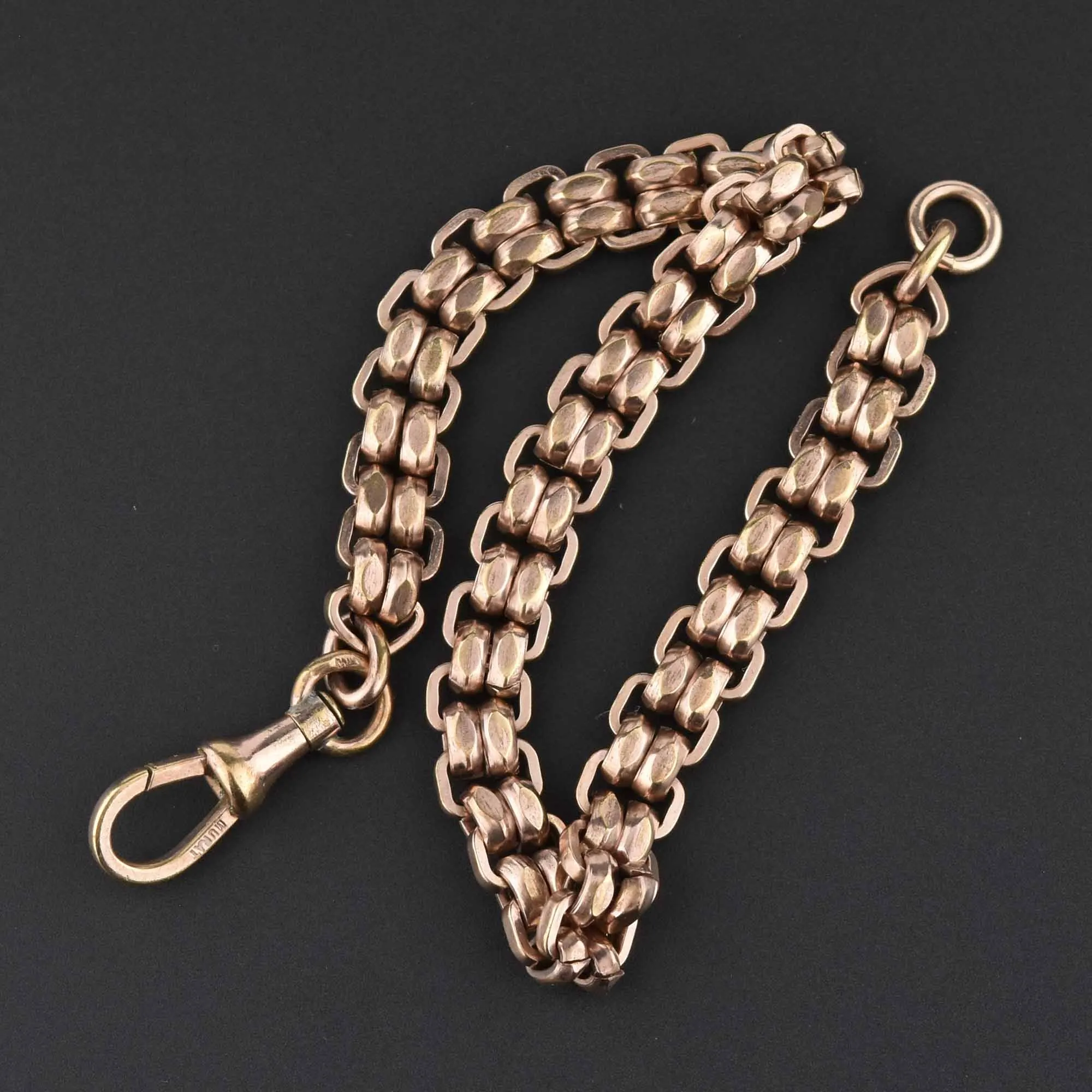 Fancy link Rose Gold Edwardian Watch Chain Bracelet